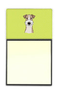 Checkerboard Lime Green Wire Haired Fox Terrier Watercolor Sticky Note Holder Refillable Dispenser Desk Accessory 3x3 Pad Gift
