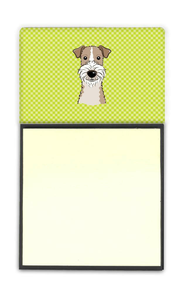 Checkerboard Lime Green Wire Haired Fox Terrier Watercolor Sticky Note Holder Refillable Dispenser Desk Accessory 3x3 Pad Gift