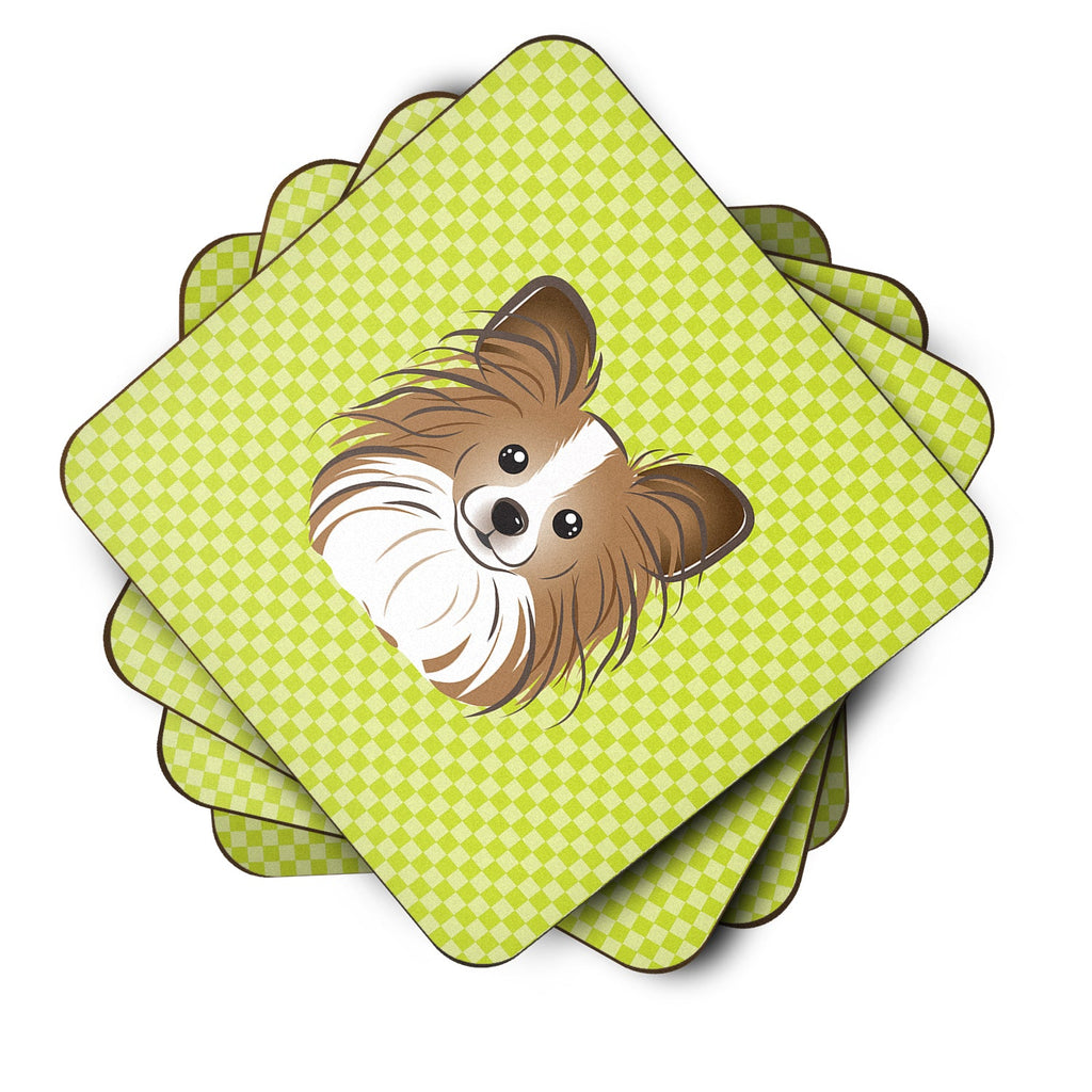 Checkerboard Lime Green Papillon Foam Coasters Set of 4 Cup Coasters for Indoor Outdoor, Tabletop Protection, Anti Slip, Mouse pad Material