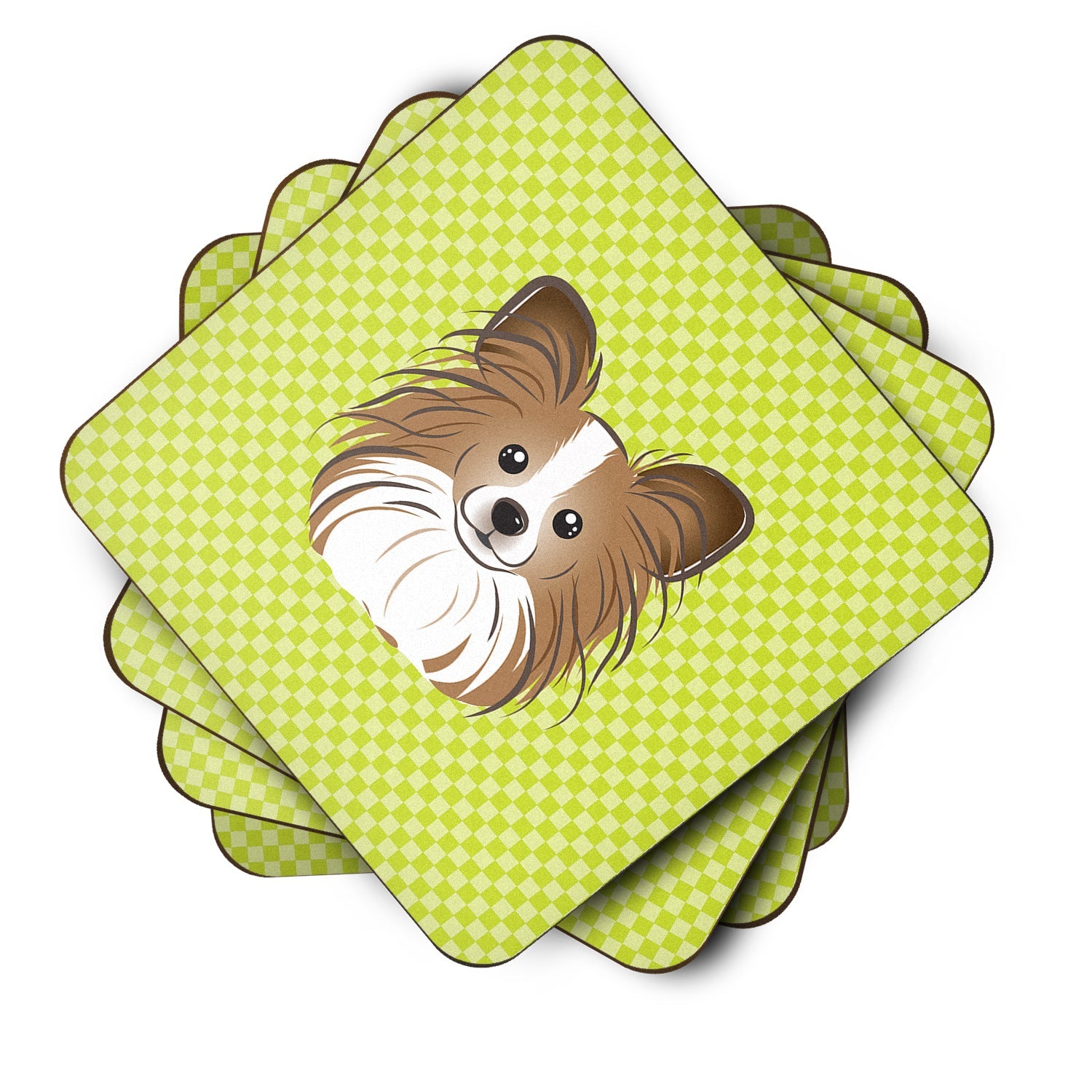 Checkerboard Lime Green Papillon Foam Coasters Set of 4 Cup Coasters for Indoor Outdoor, Tabletop Protection, Anti Slip, Mouse pad Material