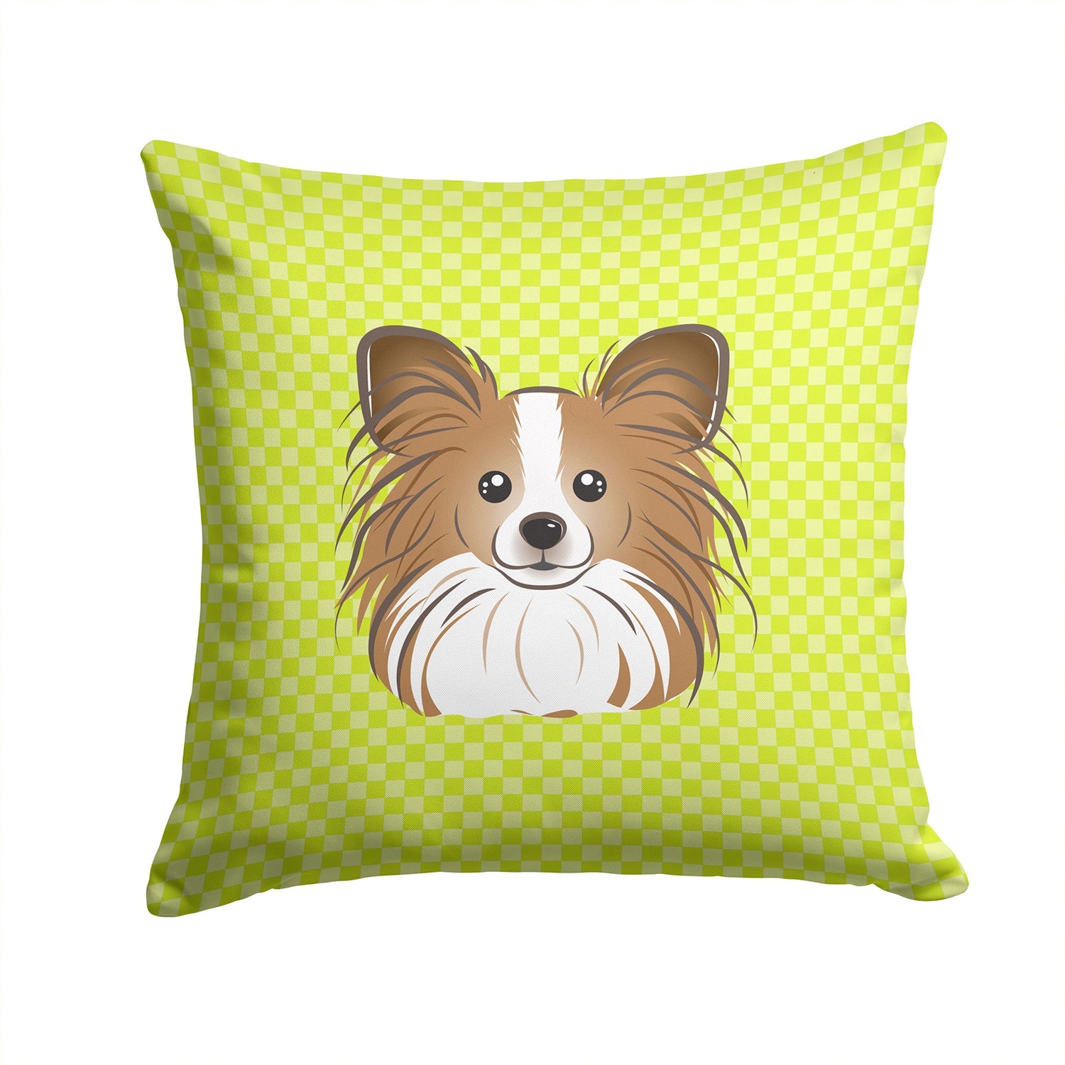 Checkerboard Lime Green Papillon Decorative Throw Pillow 14x14 Indoor Outdoor Accent Cushion, Fabric Cover with Insert for Sofa, Bed, Porch & Living Room