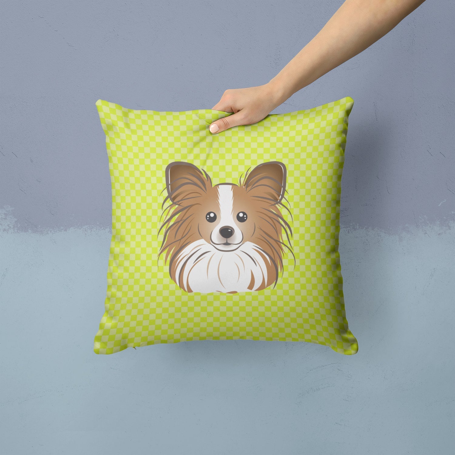 Checkerboard Lime Green Papillon Decorative Throw Pillow 14x14 Indoor Outdoor Accent Cushion, Fabric Cover with Insert for Sofa, Bed, Porch & Living Room