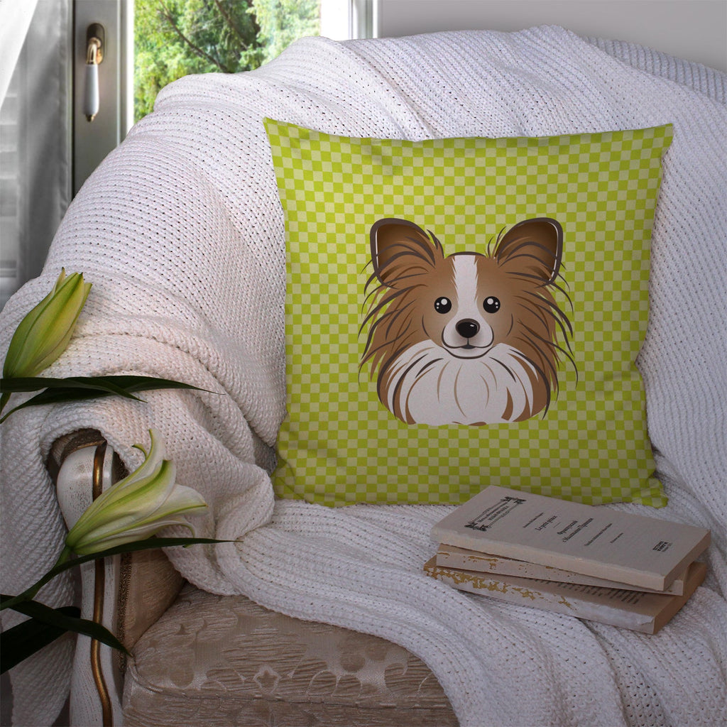 Checkerboard Lime Green Papillon Decorative Throw Pillow 14x14 Indoor Outdoor Accent Cushion, Fabric Cover with Insert for Sofa, Bed, Porch & Living Room