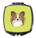 Checkerboard Lime Green Papillon Compact Mirror Decorative Travel Makeup Mirror for Women Girls Gifts Pocket Makeup Mirror Folding Handheld