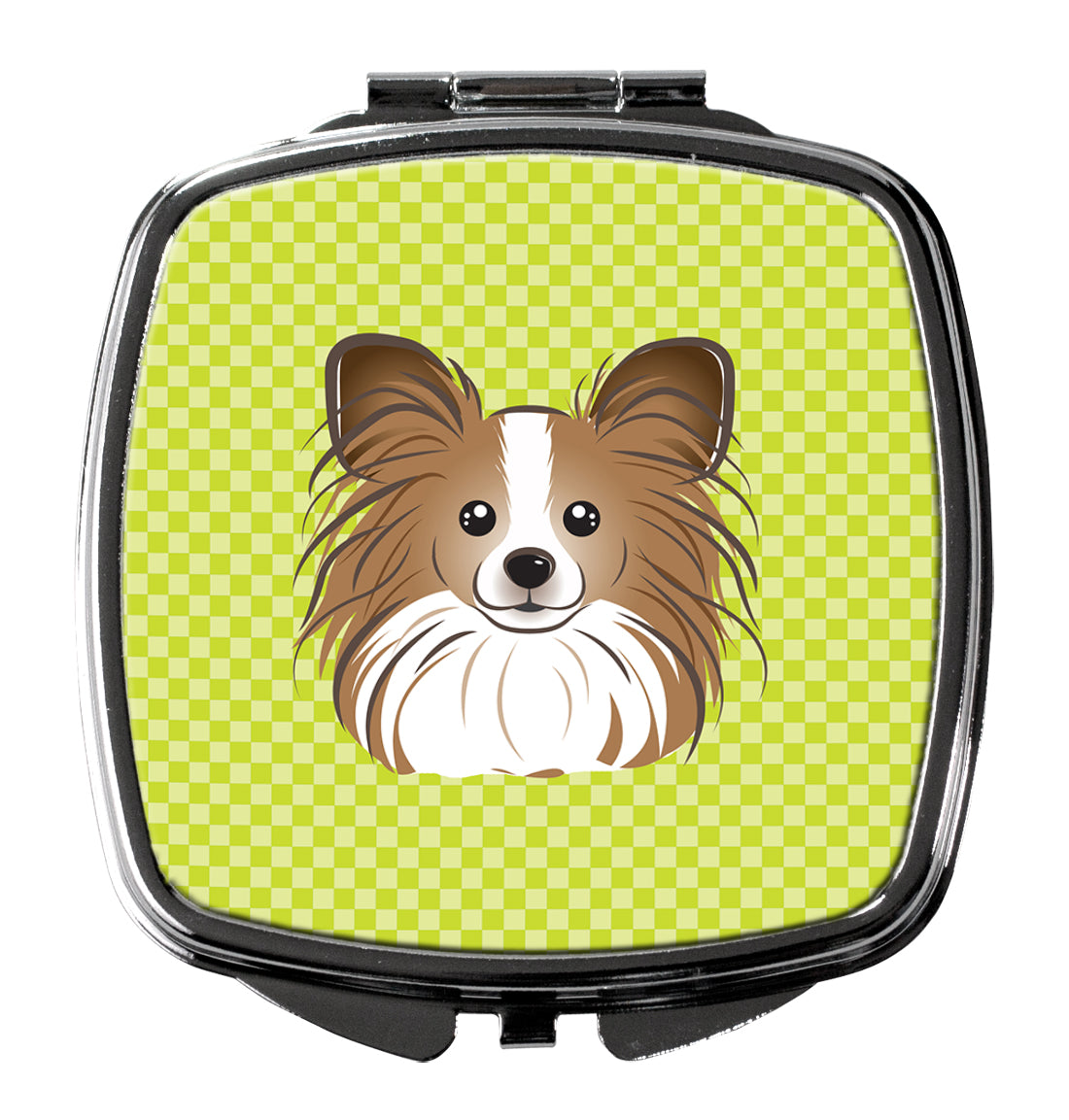 Checkerboard Lime Green Papillon Compact Mirror Decorative Travel Makeup Mirror for Women Girls Gifts Pocket Makeup Mirror Folding Handheld