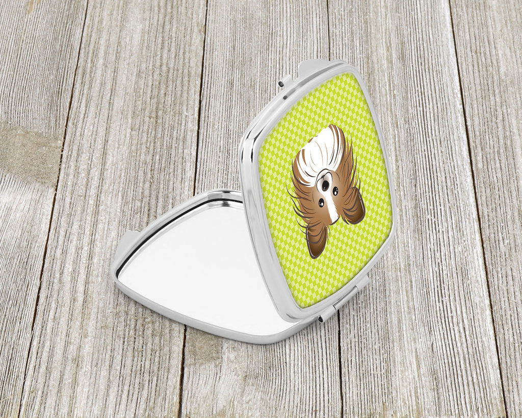 Checkerboard Lime Green Papillon Compact Mirror Decorative Travel Makeup Mirror for Women Girls Gifts Pocket Makeup Mirror Folding Handheld