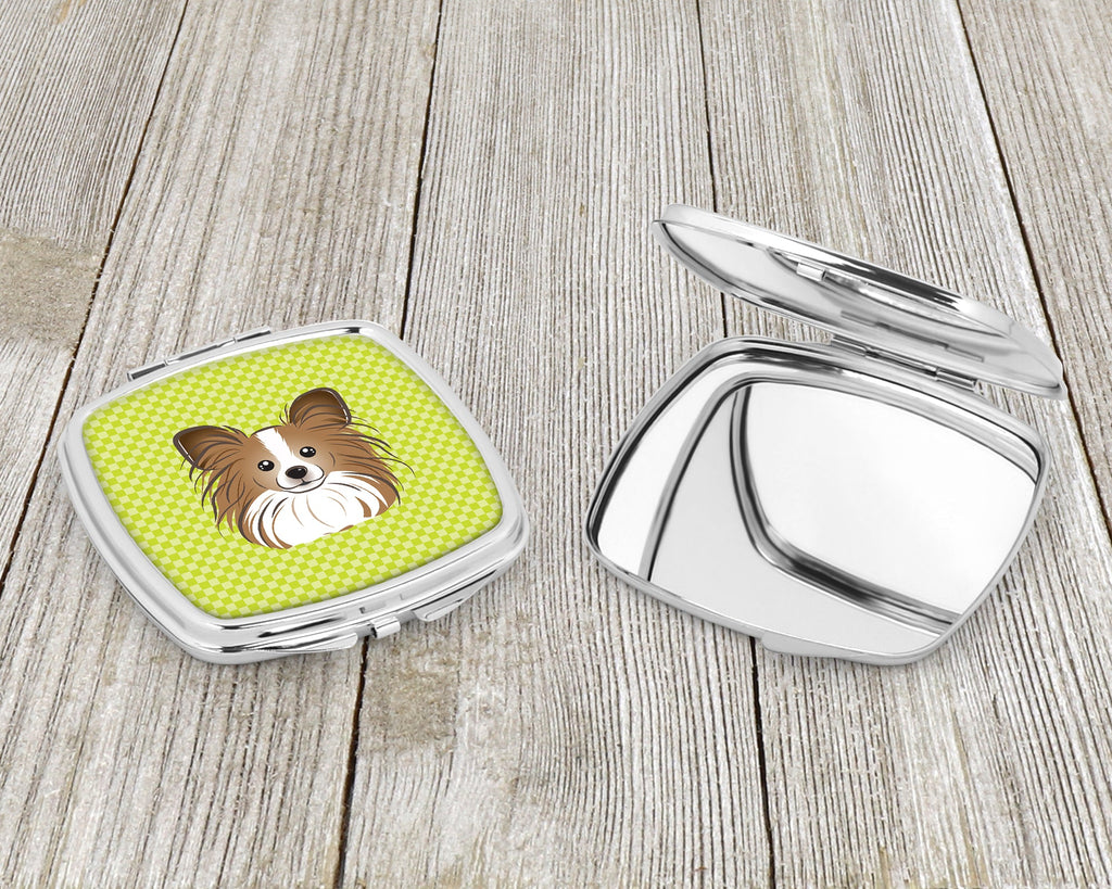 Checkerboard Lime Green Papillon Compact Mirror Decorative Travel Makeup Mirror for Women Girls Gifts Pocket Makeup Mirror Folding Handheld