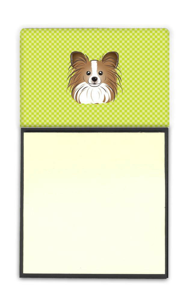 Checkerboard Lime Green Papillon Watercolor Sticky Note Holder Refillable Dispenser Desk Accessory 3x3 Pad Gift