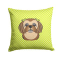 Checkerboard Lime Green Chocolate Brown Shih Tzu Decorative Throw Pillow 14x14 Indoor Outdoor Accent Cushion, Fabric Cover with Insert for Sofa, Bed, Porch & Living Room