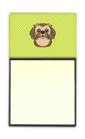 Checkerboard Lime Green Chocolate Brown Shih Tzu Watercolor Sticky Note Holder Refillable Dispenser Desk Accessory 3x3 Pad Gift