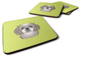 Checkerboard Lime Green Gray Silver Shih Tzu Foam Coasters Set of 4 Cup Coasters for Indoor Outdoor, Tabletop Protection, Anti Slip, Mouse pad Material