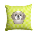 Checkerboard Lime Green Gray Silver Shih Tzu Decorative Throw Pillow 14x14 Indoor Outdoor Accent Cushion, Fabric Cover with Insert for Sofa, Bed, Porch & Living Room