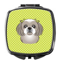 Checkerboard Lime Green Gray Silver Shih Tzu Compact Mirror Decorative Travel Makeup Mirror for Women Girls Gifts Pocket Makeup Mirror Folding Handheld