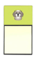 Checkerboard Lime Green Gray Silver Shih Tzu Watercolor Sticky Note Holder Refillable Dispenser Desk Accessory 3x3 Pad Gift