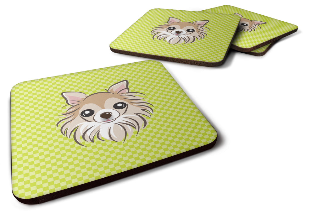 Checkerboard Lime Green Chihuahua Foam Coasters Set of 4 Cup Coasters for Indoor Outdoor, Tabletop Protection, Anti Slip, Mouse pad Material