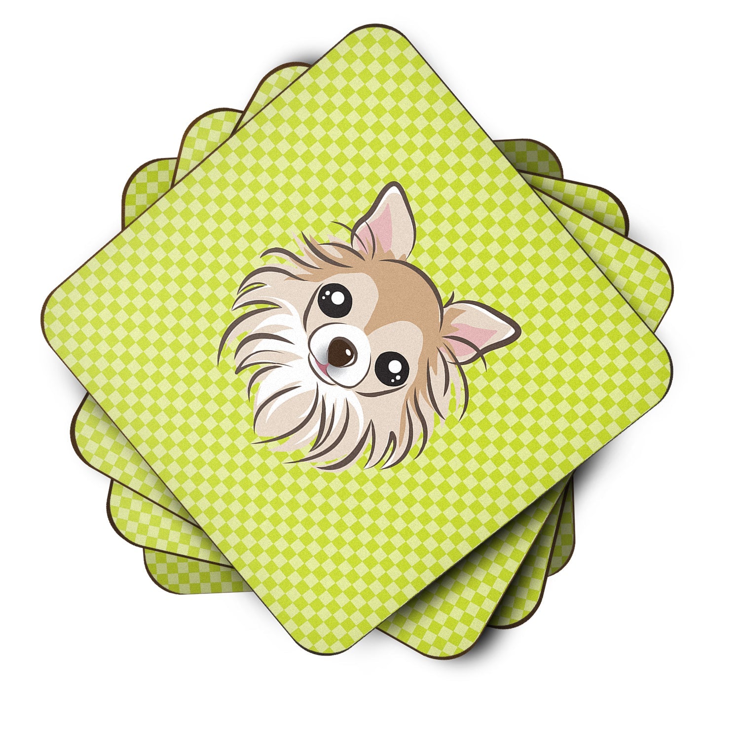 Checkerboard Lime Green Chihuahua Foam Coasters Set of 4 Cup Coasters for Indoor Outdoor, Tabletop Protection, Anti Slip, Mouse pad Material