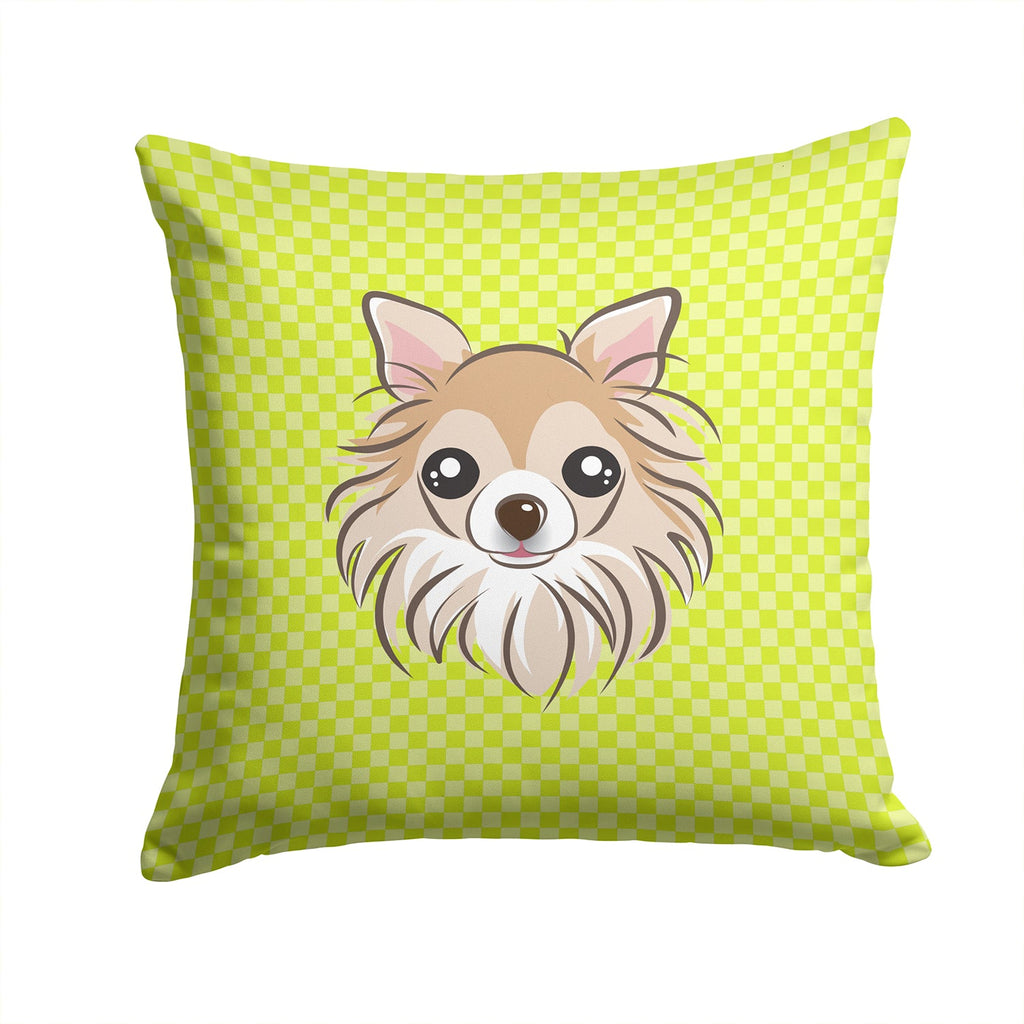 Checkerboard Lime Green Chihuahua Decorative Throw Pillow 14x14 Indoor Outdoor Accent Cushion, Fabric Cover with Insert for Sofa, Bed, Porch & Living Room