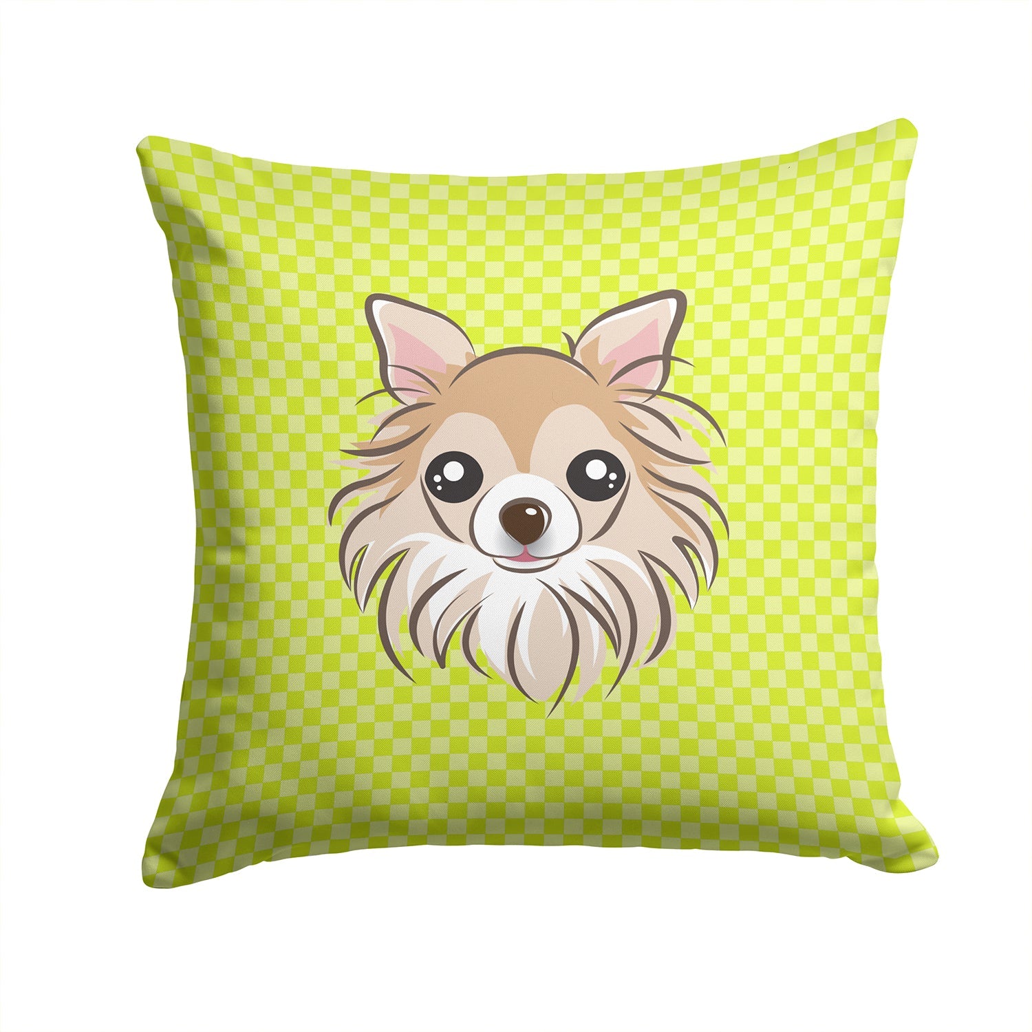 Checkerboard Lime Green Chihuahua Decorative Throw Pillow 14x14 Indoor Outdoor Accent Cushion, Fabric Cover with Insert for Sofa, Bed, Porch & Living Room