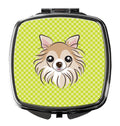 Checkerboard Lime Green Chihuahua Compact Mirror Decorative Travel Makeup Mirror for Women Girls Gifts Pocket Makeup Mirror Folding Handheld