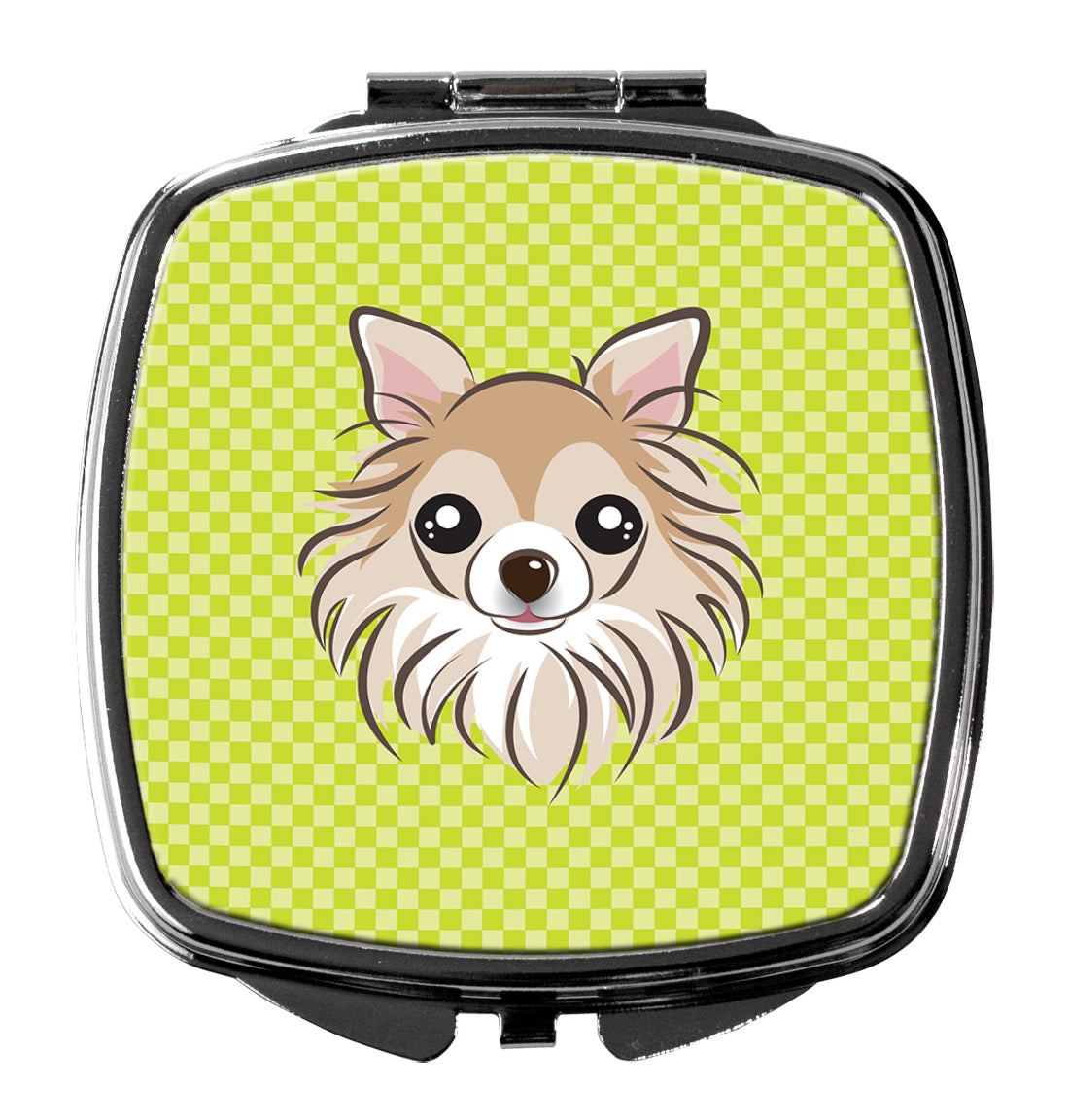 Checkerboard Lime Green Chihuahua Compact Mirror Decorative Travel Makeup Mirror for Women Girls Gifts Pocket Makeup Mirror Folding Handheld