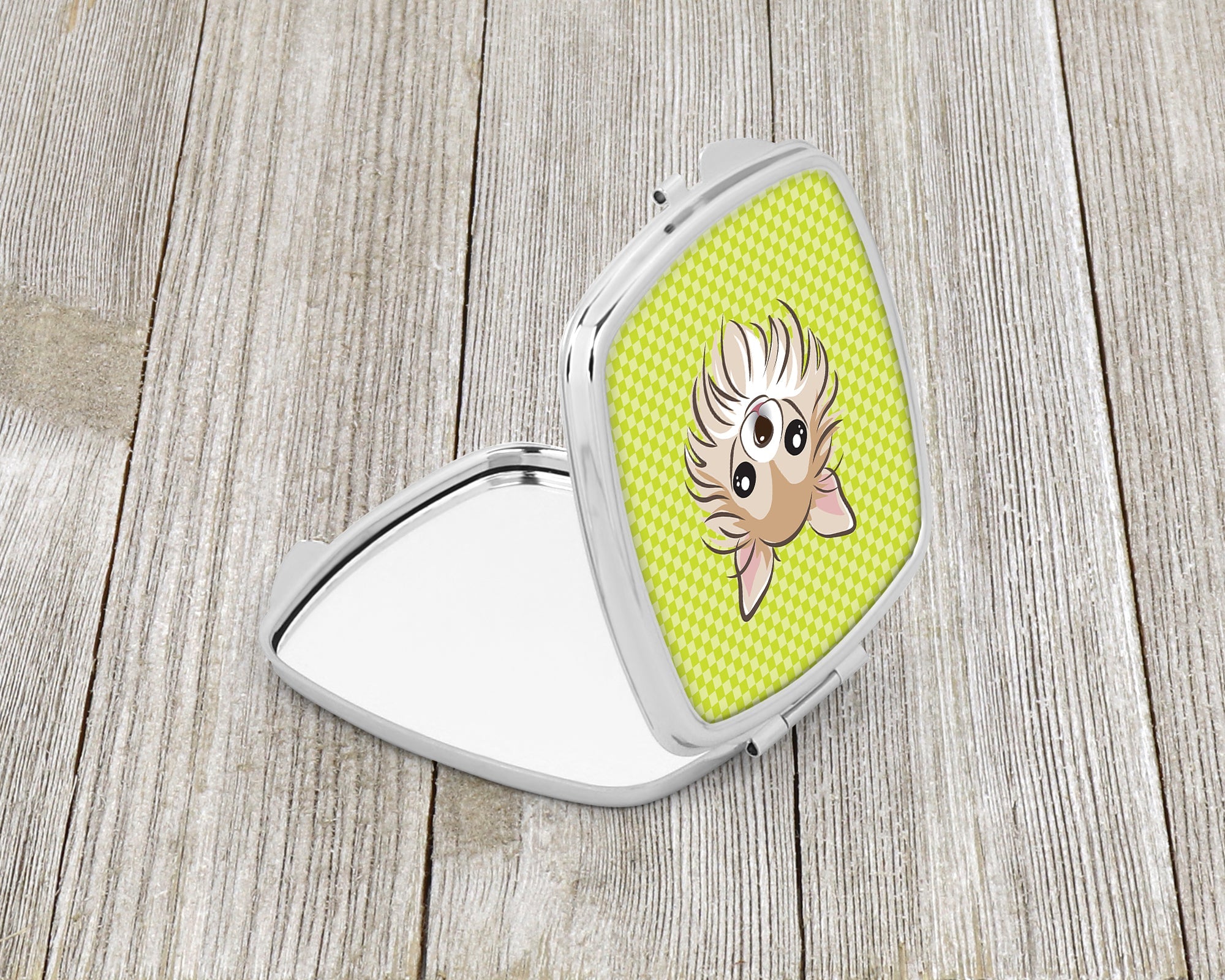 Checkerboard Lime Green Chihuahua Compact Mirror Decorative Travel Makeup Mirror for Women Girls Gifts Pocket Makeup Mirror Folding Handheld