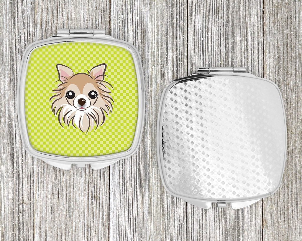 Checkerboard Lime Green Chihuahua Compact Mirror Decorative Travel Makeup Mirror for Women Girls Gifts Pocket Makeup Mirror Folding Handheld