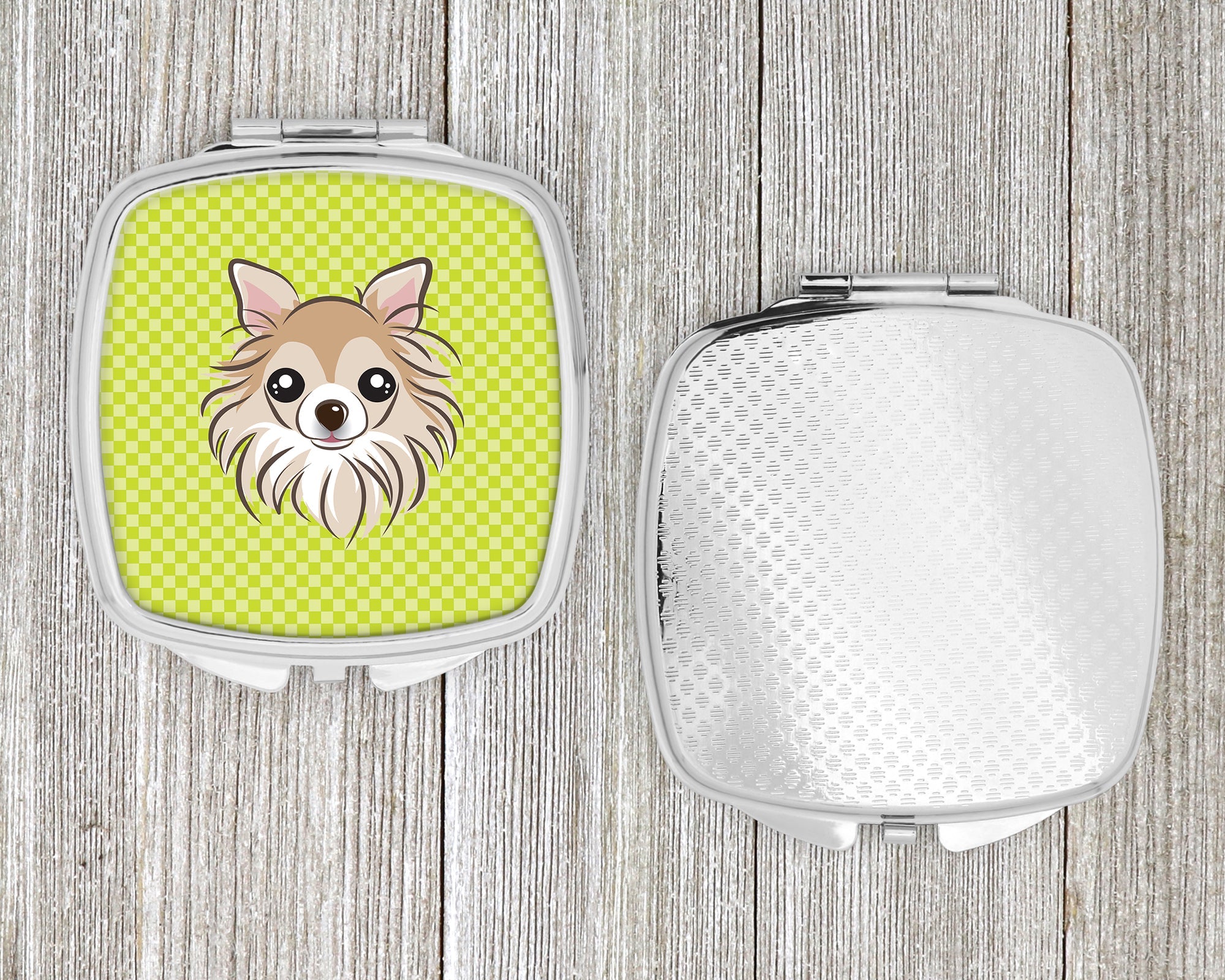 Checkerboard Lime Green Chihuahua Compact Mirror Decorative Travel Makeup Mirror for Women Girls Gifts Pocket Makeup Mirror Folding Handheld