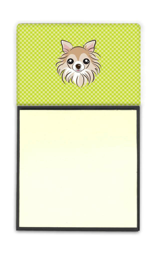 Checkerboard Lime Green Chihuahua Watercolor Sticky Note Holder Refillable Dispenser Desk Accessory 3x3 Pad Gift