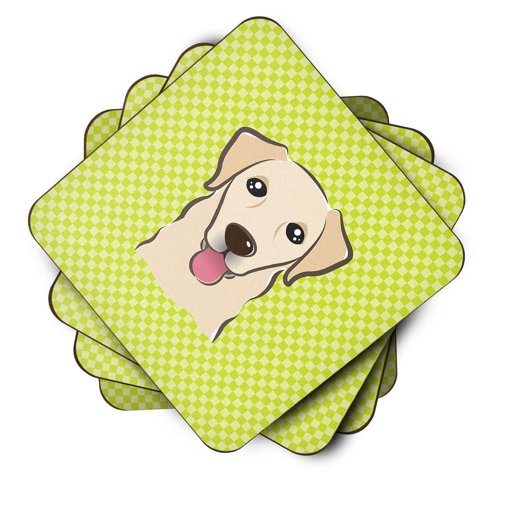 Checkerboard Lime Green Golden Retriever Foam Coasters Set of 4 Cup Coasters for Indoor Outdoor, Tabletop Protection, Anti Slip, Mouse pad Material