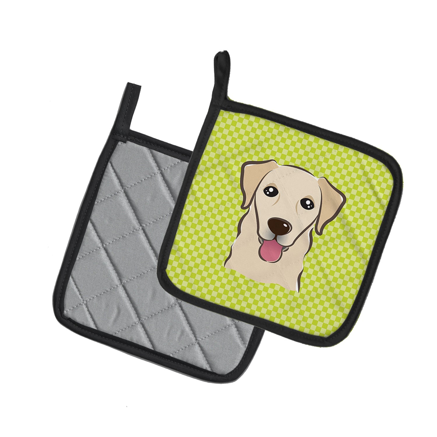 Checkerboard Lime Green Golden Retriever Pot Holder Set of 2 Heat Resistant Quilted Hot Pads 7.5 x 7.5 Inch, Insulated Kitchen Trivets for Cooking & Baking