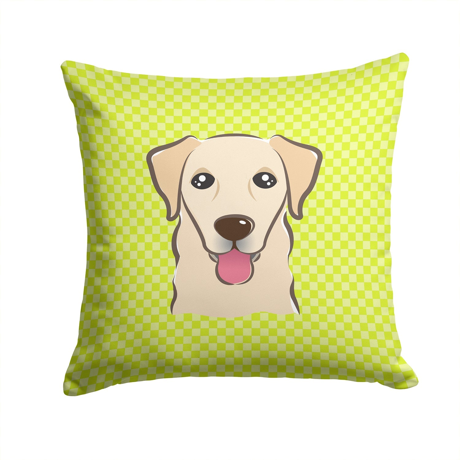 Checkerboard Lime Green Golden Retriever Decorative Throw Pillow 14x14 Indoor Outdoor Accent Cushion, Fabric Cover with Insert for Sofa, Bed, Porch & Living Room
