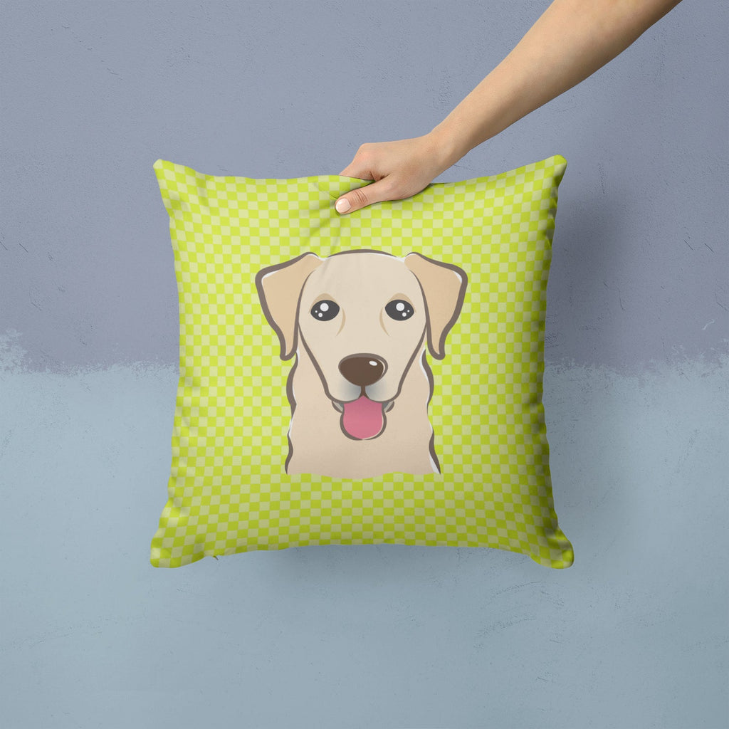 Checkerboard Lime Green Golden Retriever Decorative Throw Pillow 14x14 Indoor Outdoor Accent Cushion, Fabric Cover with Insert for Sofa, Bed, Porch & Living Room