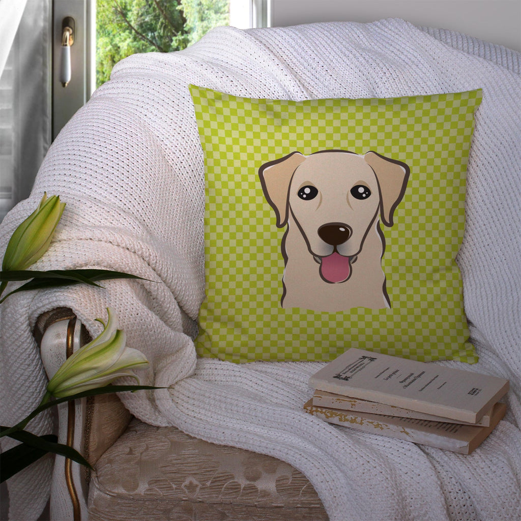 Checkerboard Lime Green Golden Retriever Decorative Throw Pillow 14x14 Indoor Outdoor Accent Cushion, Fabric Cover with Insert for Sofa, Bed, Porch & Living Room
