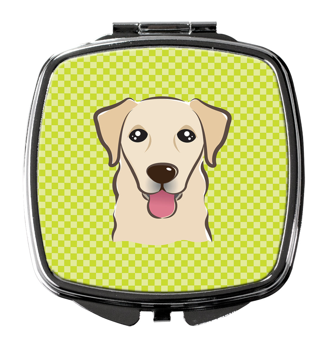 Checkerboard Lime Green Golden Retriever Compact Mirror Decorative Travel Makeup Mirror for Women Girls Gifts Pocket Makeup Mirror Folding Handheld