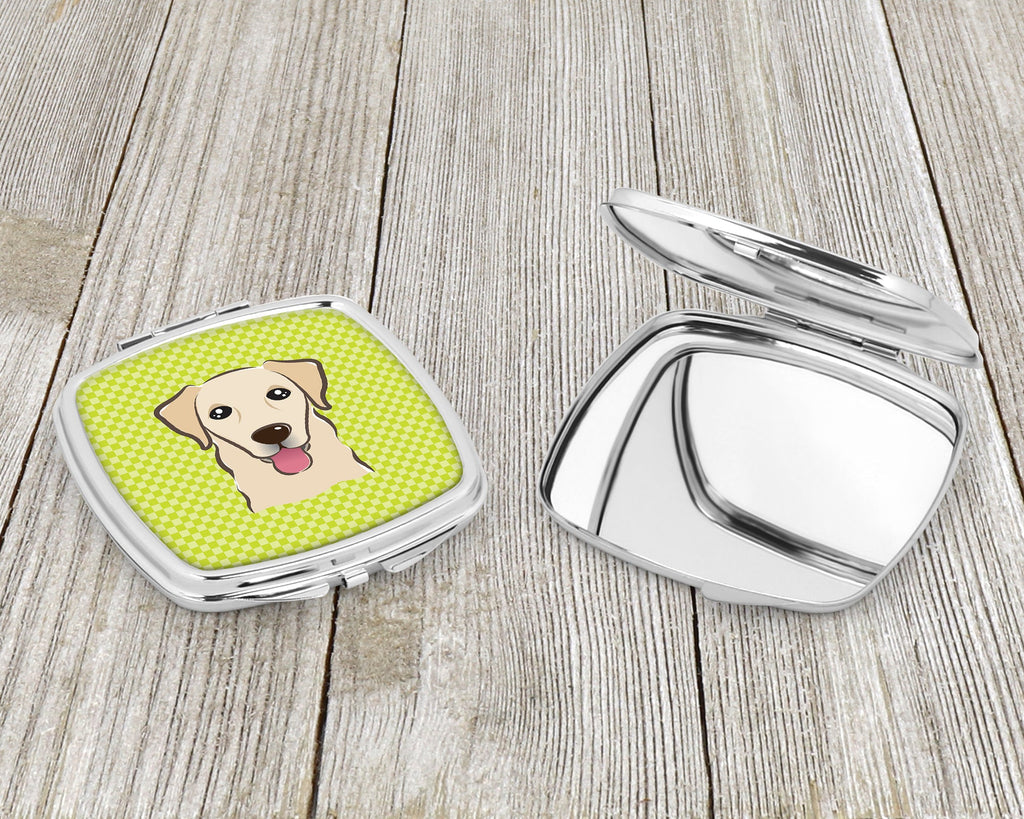 Checkerboard Lime Green Golden Retriever Compact Mirror Decorative Travel Makeup Mirror for Women Girls Gifts Pocket Makeup Mirror Folding Handheld