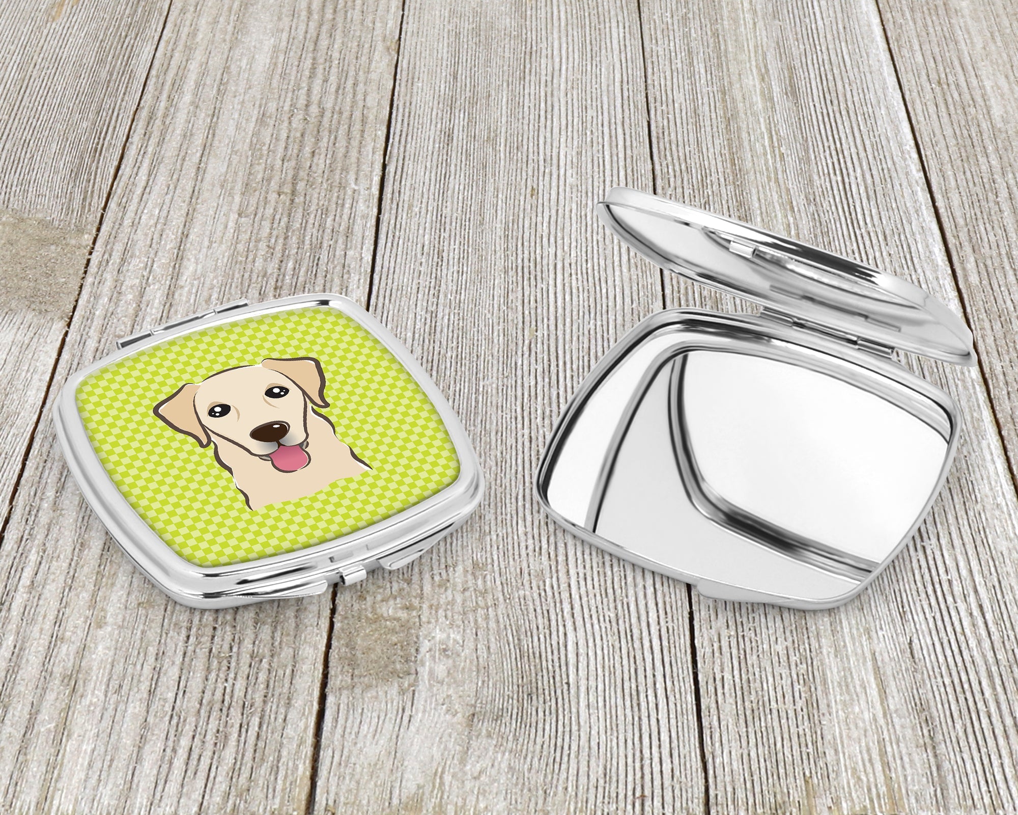 Checkerboard Lime Green Golden Retriever Compact Mirror Decorative Travel Makeup Mirror for Women Girls Gifts Pocket Makeup Mirror Folding Handheld
