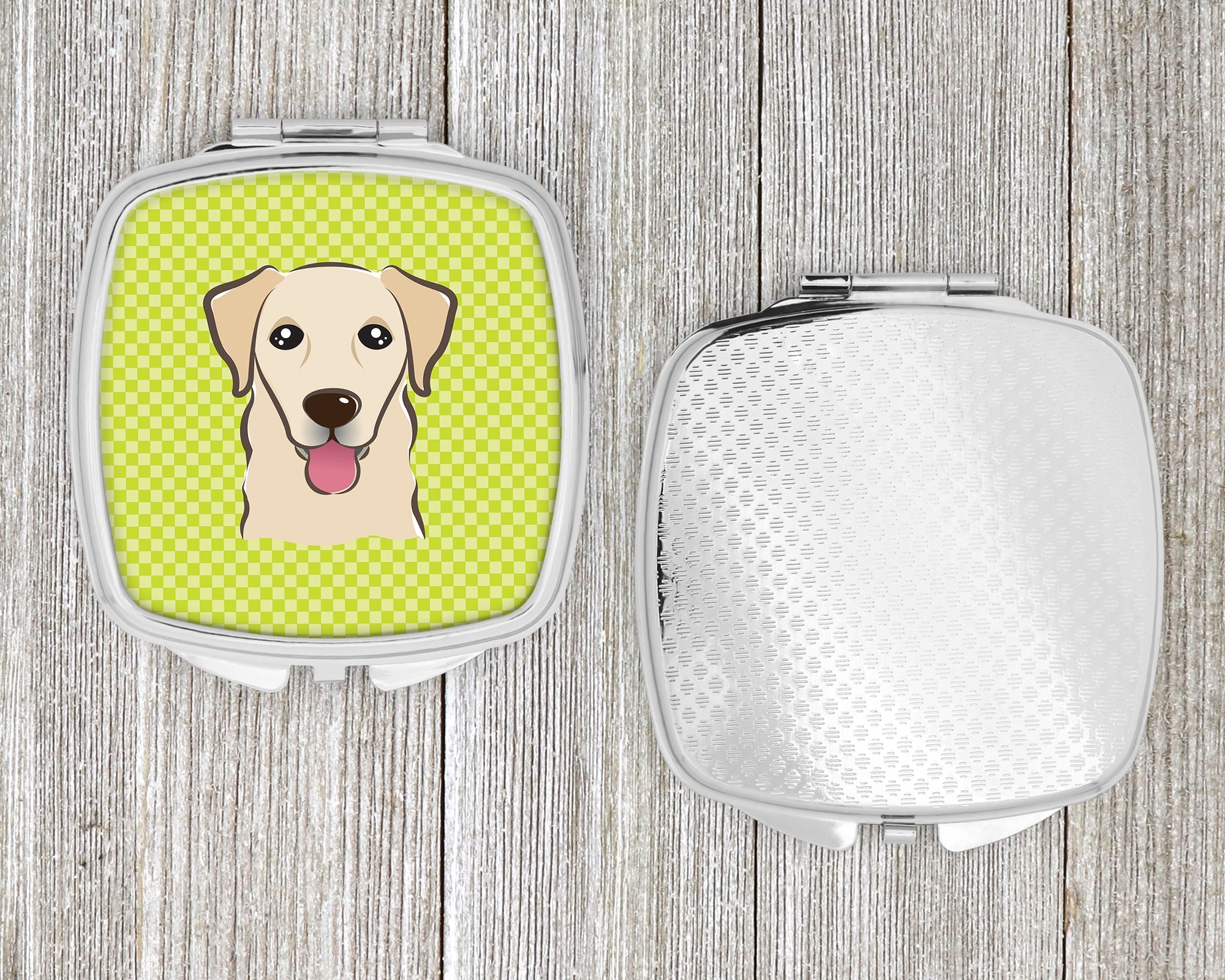 Checkerboard Lime Green Golden Retriever Compact Mirror Decorative Travel Makeup Mirror for Women Girls Gifts Pocket Makeup Mirror Folding Handheld