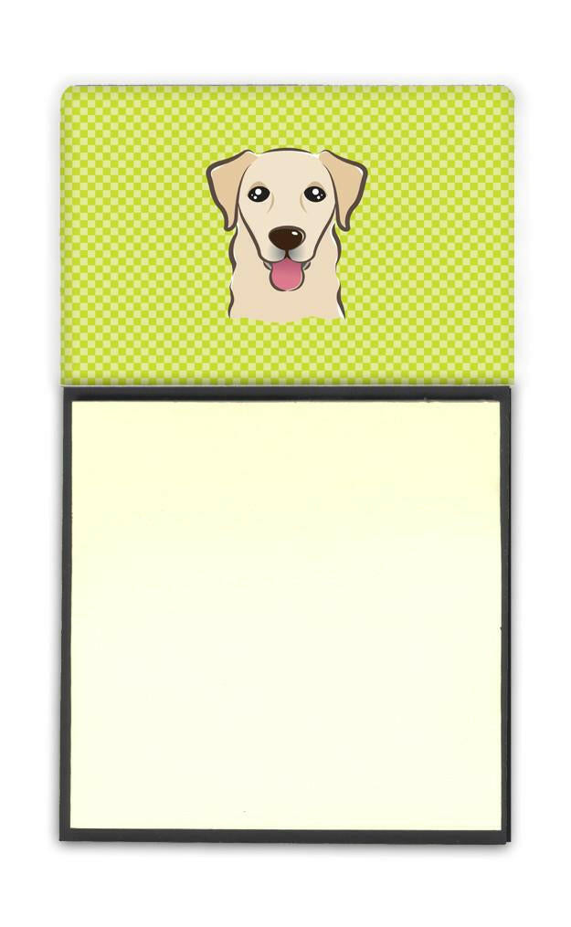 Checkerboard Lime Green Golden Retriever Watercolor Sticky Note Holder Refillable Dispenser Desk Accessory 3x3 Pad Gift