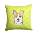 Checkerboard Lime Green Corgi Decorative Throw Pillow 14x14 Indoor Outdoor Accent Cushion, Fabric Cover with Insert for Sofa, Bed, Porch & Living Room