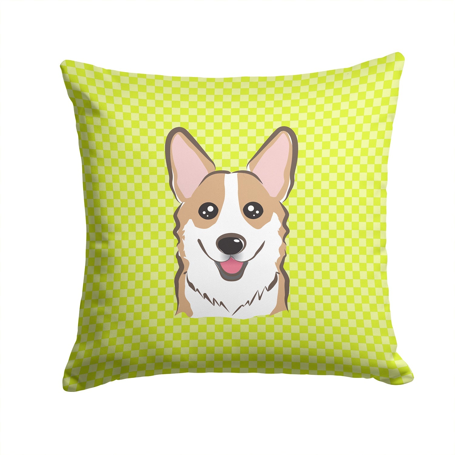 Checkerboard Lime Green Corgi Decorative Throw Pillow 14x14 Indoor Outdoor Accent Cushion, Fabric Cover with Insert for Sofa, Bed, Porch & Living Room