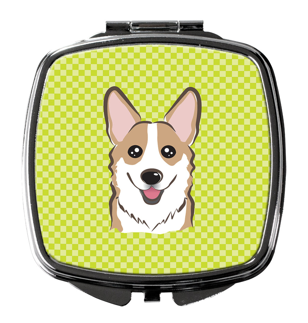 Checkerboard Lime Green Corgi Compact Mirror Decorative Travel Makeup Mirror for Women Girls Gifts Pocket Makeup Mirror Folding Handheld