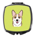 Checkerboard Lime Green Corgi Compact Mirror Decorative Travel Makeup Mirror for Women Girls Gifts Pocket Makeup Mirror Folding Handheld