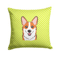 Checkerboard Lime Green Corgi Decorative Throw Pillow 14x14 Indoor Outdoor Accent Cushion, Fabric Cover with Insert for Sofa, Bed, Porch & Living Room