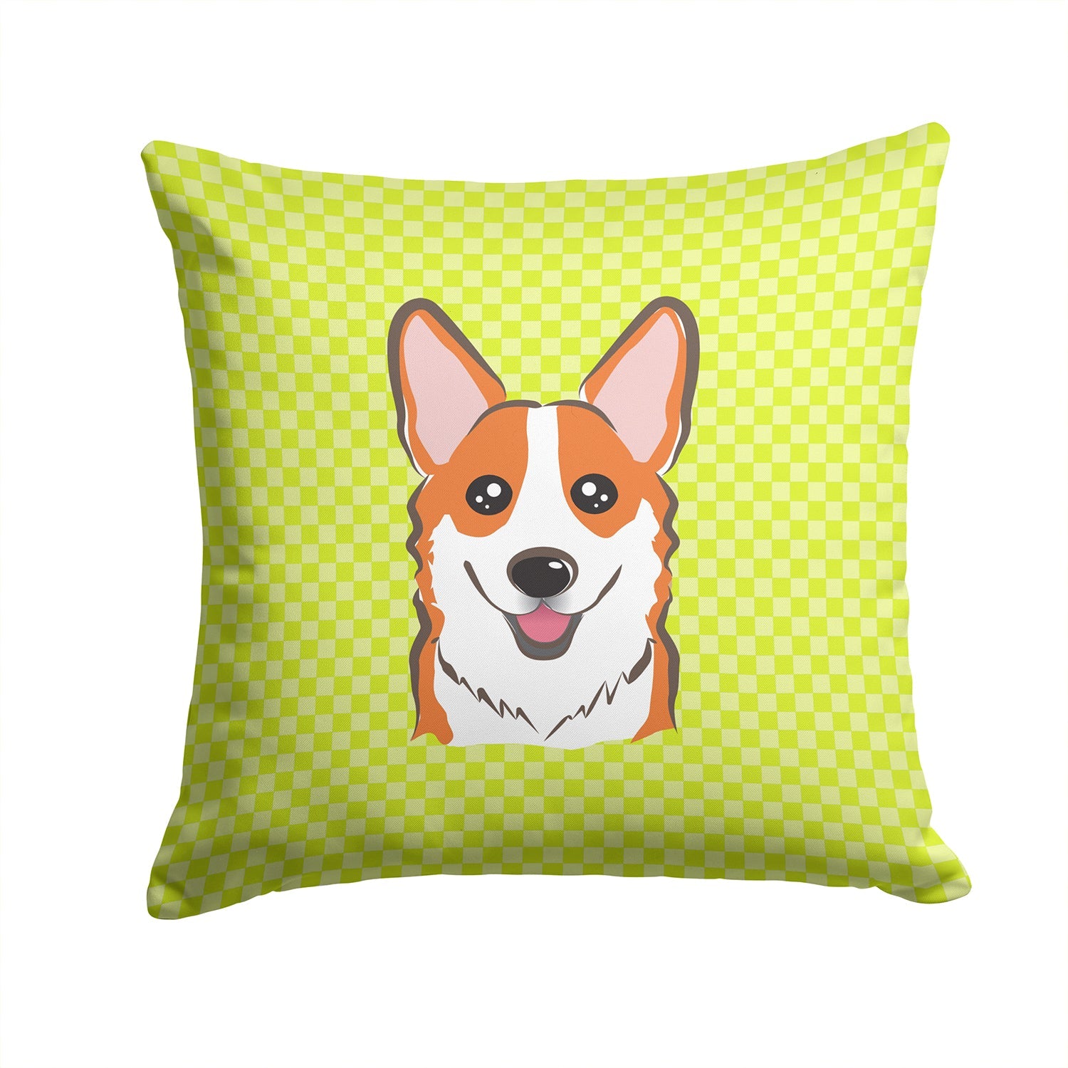 Checkerboard Lime Green Corgi Decorative Throw Pillow 14x14 Indoor Outdoor Accent Cushion, Fabric Cover with Insert for Sofa, Bed, Porch & Living Room