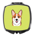 Checkerboard Lime Green Corgi Compact Mirror Decorative Travel Makeup Mirror for Women Girls Gifts Pocket Makeup Mirror Folding Handheld