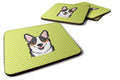 Checkerboard Lime Green Corgi Foam Coasters Set of 4 Cup Coasters for Indoor Outdoor, Tabletop Protection, Anti Slip, Mouse pad Material