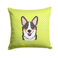 Checkerboard Lime Green Corgi Decorative Throw Pillow 14x14 Indoor Outdoor Accent Cushion, Fabric Cover with Insert for Sofa, Bed, Porch & Living Room