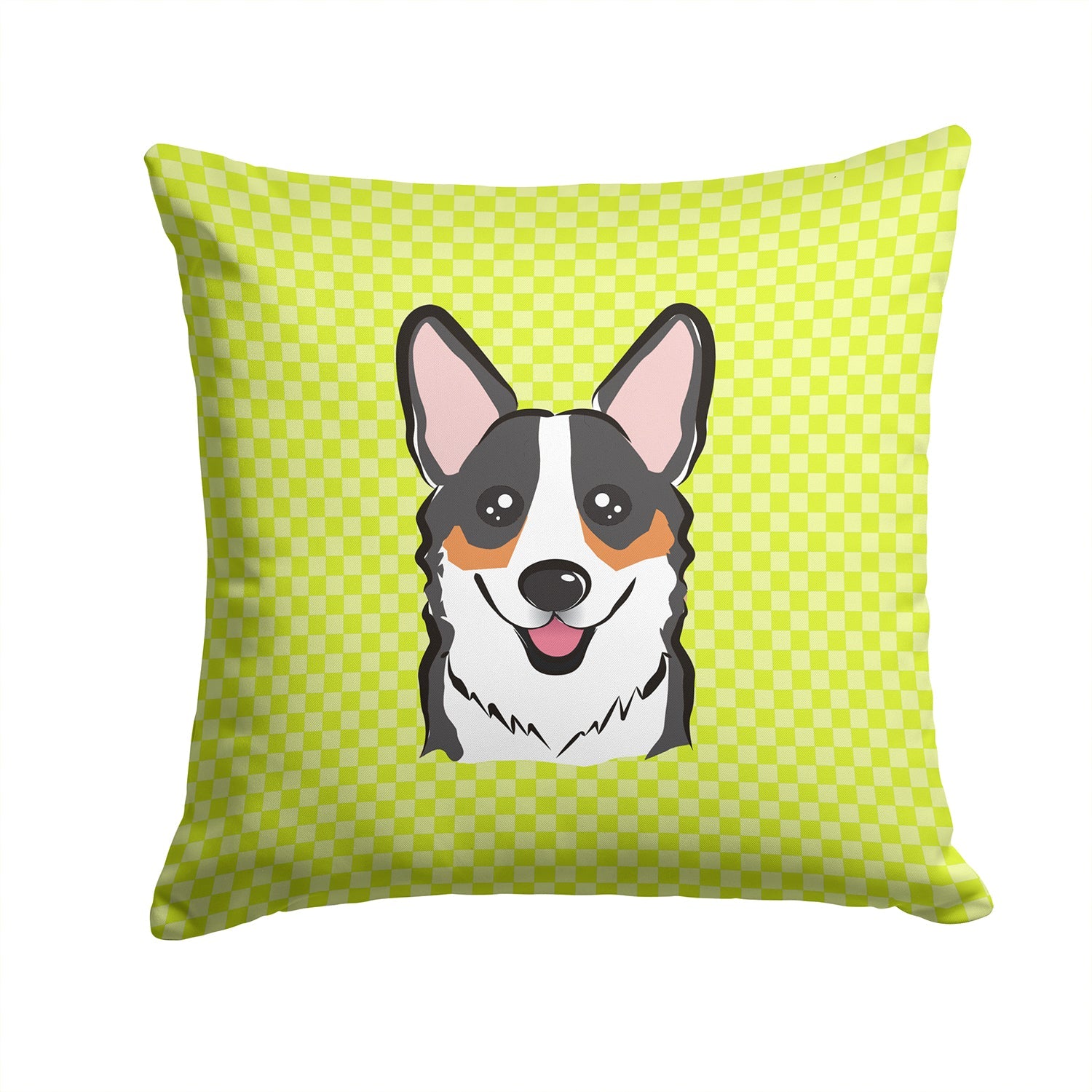 Checkerboard Lime Green Corgi Decorative Throw Pillow 14x14 Indoor Outdoor Accent Cushion, Fabric Cover with Insert for Sofa, Bed, Porch & Living Room
