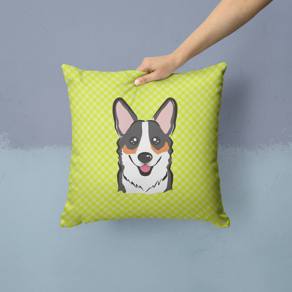 Checkerboard Lime Green Corgi Decorative Throw Pillow 14x14 Indoor Outdoor Accent Cushion, Fabric Cover with Insert for Sofa, Bed, Porch & Living Room
