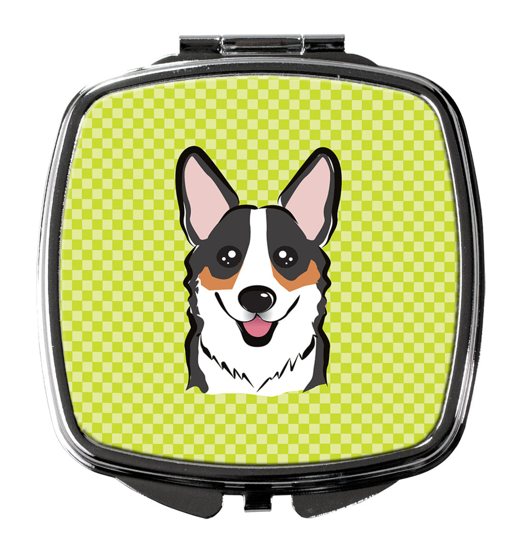 Checkerboard Lime Green Corgi Compact Mirror Decorative Travel Makeup Mirror for Women Girls Gifts Pocket Makeup Mirror Folding Handheld